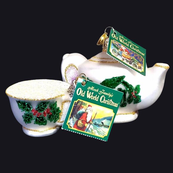 Old World Christmas OWC Blown Glass Katherine's Teapot and Teacup Set with Tags - Picture 2 of 16
